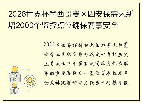 2026世界杯墨西哥赛区因安保需求新增2000个监控点位确保赛事安全 2026世界杯墨西哥赛区因安保需求新增2000个监控点位确保赛事安全